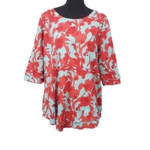 SOFT SURROUNDING NWT RED/BLUE FLORAL TROPICAL SHORT SLEEVED BLOUSE SZ( PS)